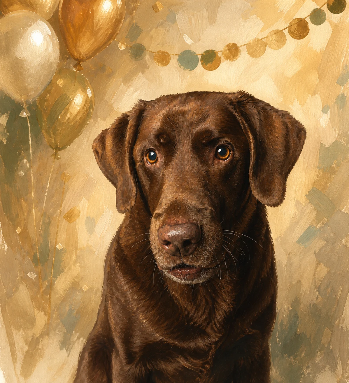 Celebration Storybook portrait made from chocolate labrador close-up studio portrait