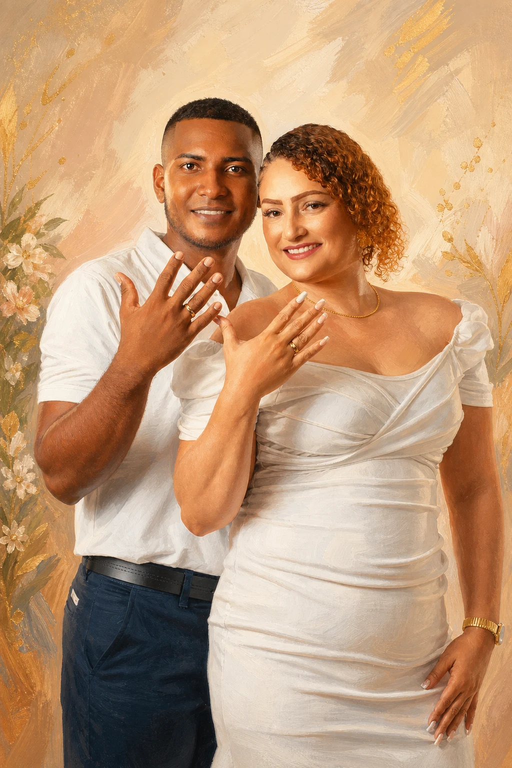 Celebration Storybook portrait made from engaged couple celebrating in elegant attire