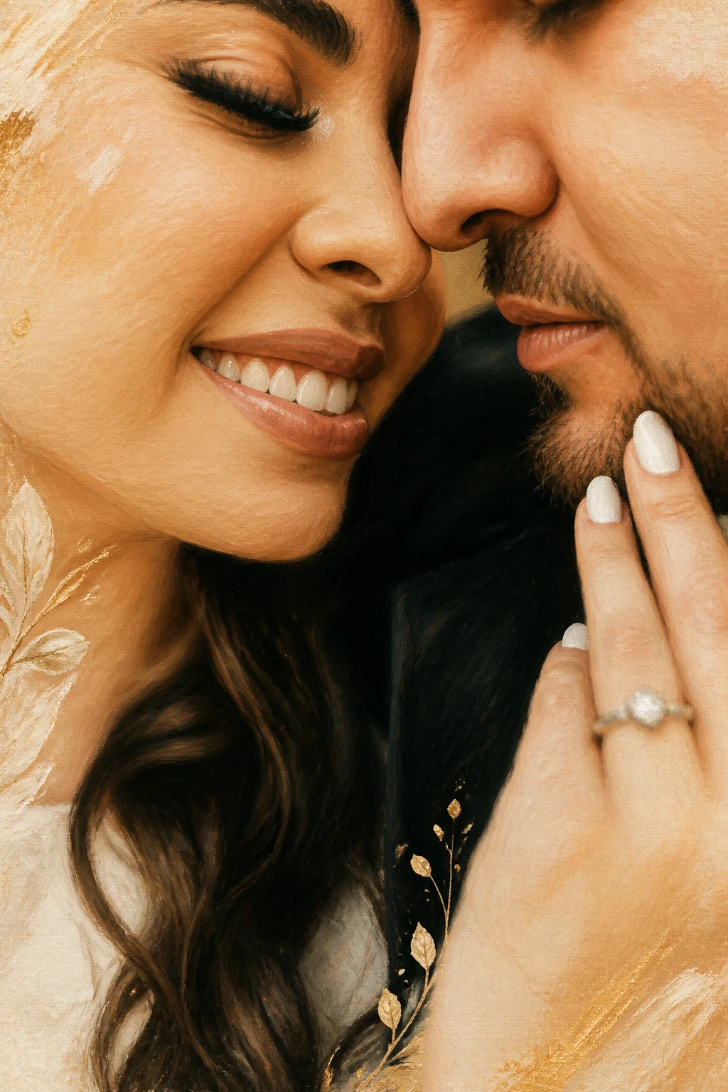Celebration Storybook portrait made from close editorial portrait of an engaged couple