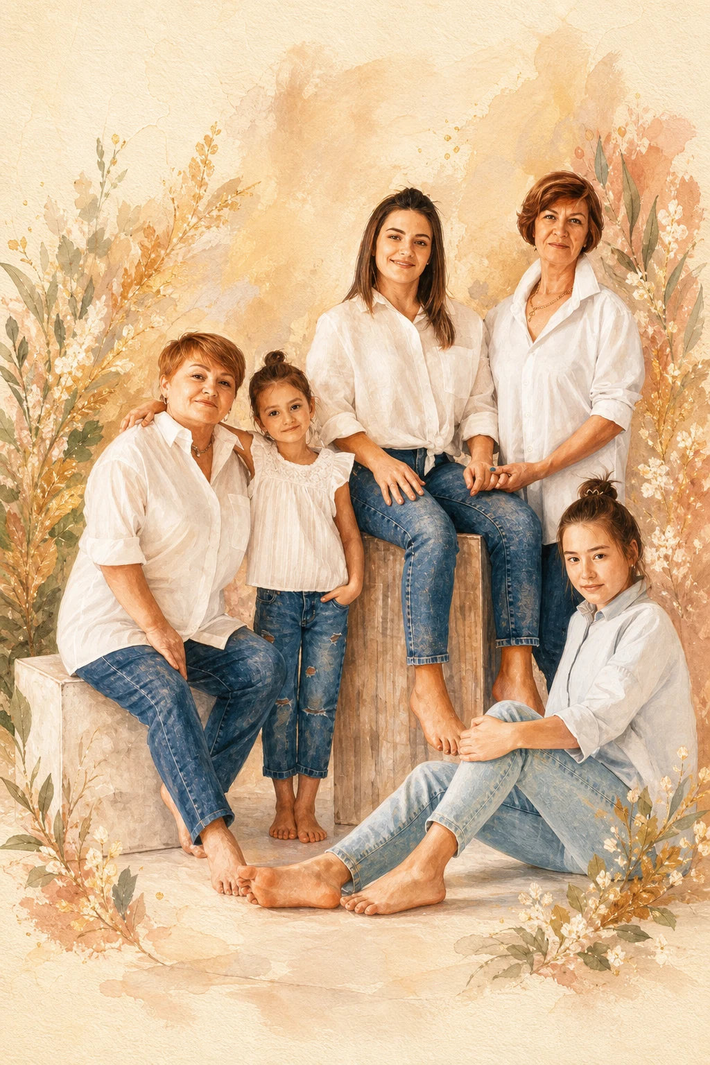 Celebration Storybook portrait made from four generations of women together