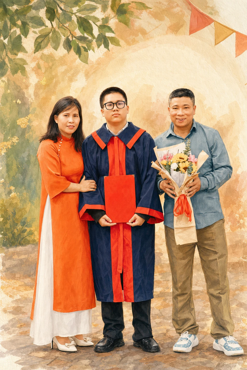 Celebration Storybook portrait made from high-school graduate celebrating with family