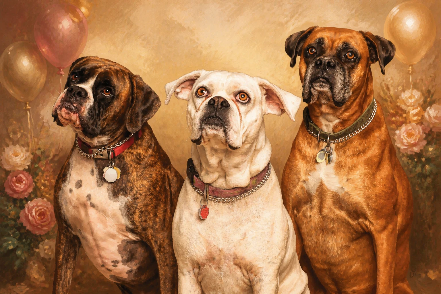 Three-pet story custom portrait