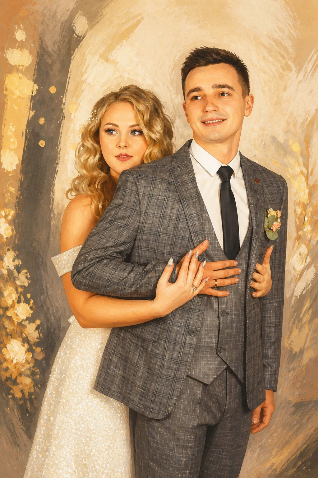 Celebration Storybook portrait made from newlywed couple in contemporary formalwear