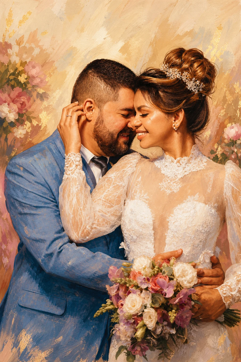 Celebration Storybook portrait made from newlywed couple sharing an intimate moment