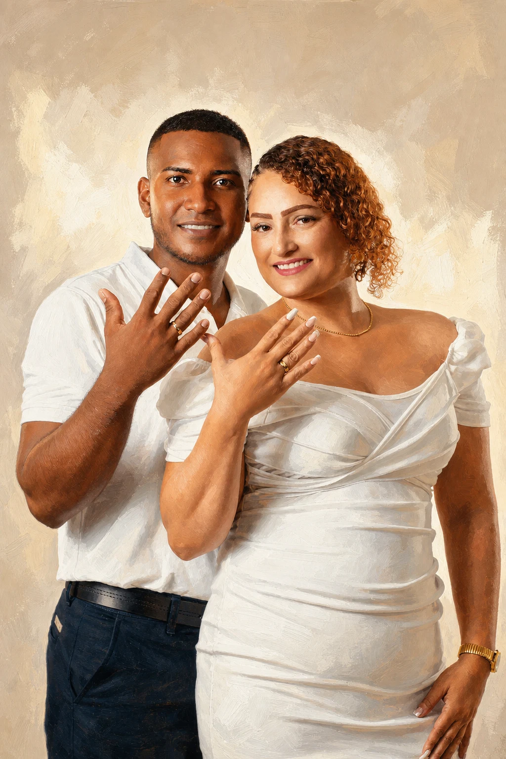 Modern Editorial portrait made from engaged couple celebrating in elegant attire