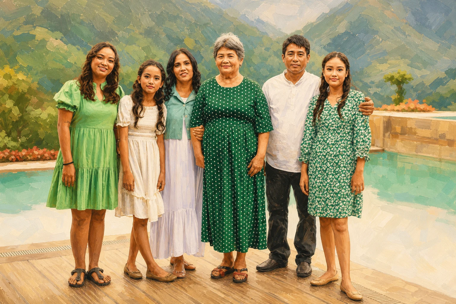 Modern Editorial portrait made from six-person multigenerational family portrait