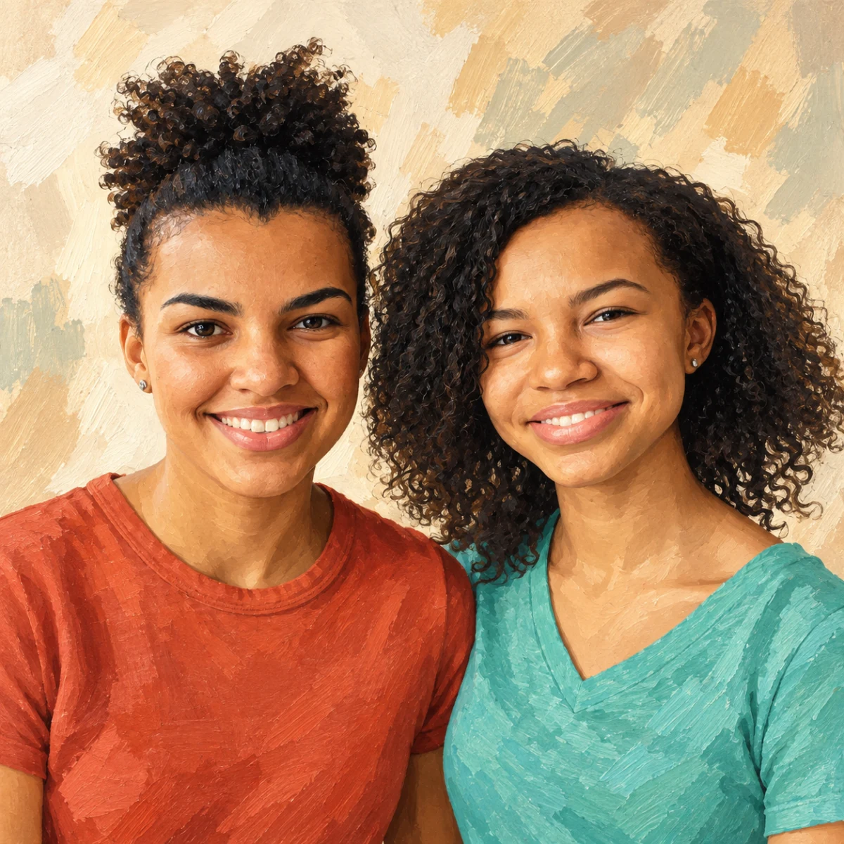 Modern Editorial portrait made from mother and daughter smiling together at home