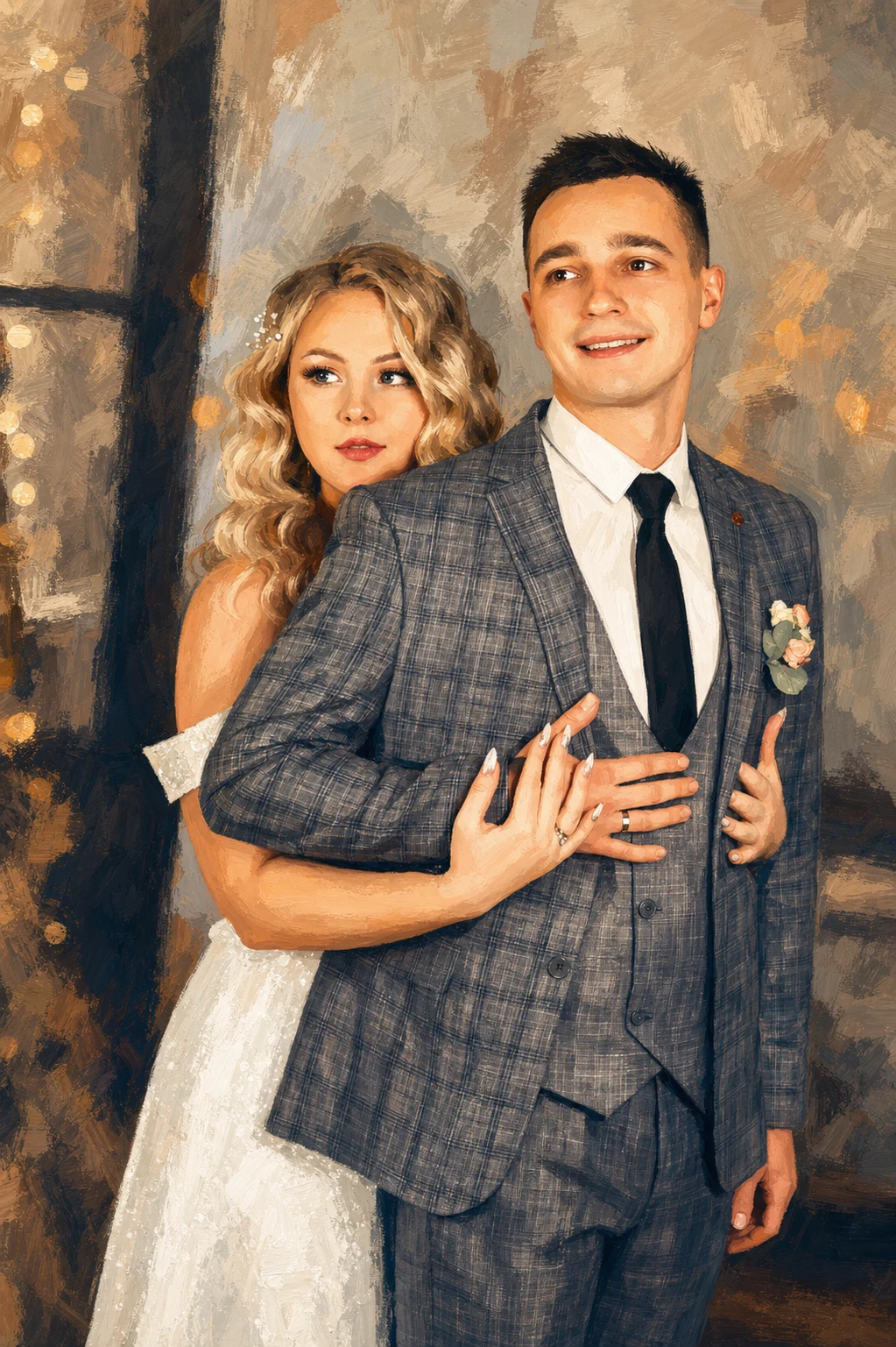 Modern Editorial portrait made from newlywed couple in contemporary formalwear