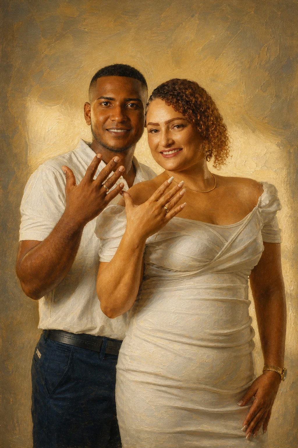 Museum Oil portrait made from engaged couple celebrating in elegant attire