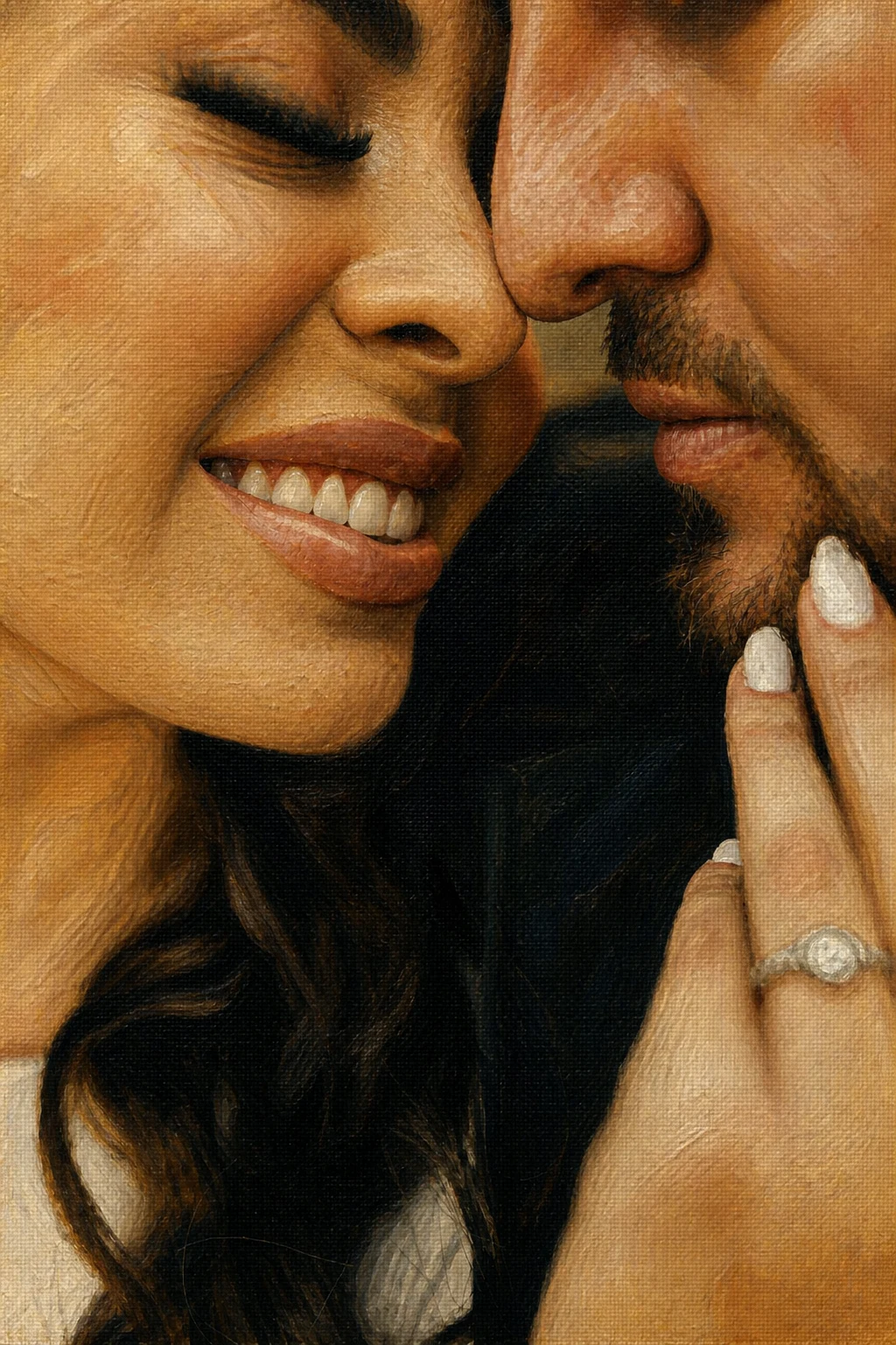 Museum Oil portrait made from close editorial portrait of an engaged couple