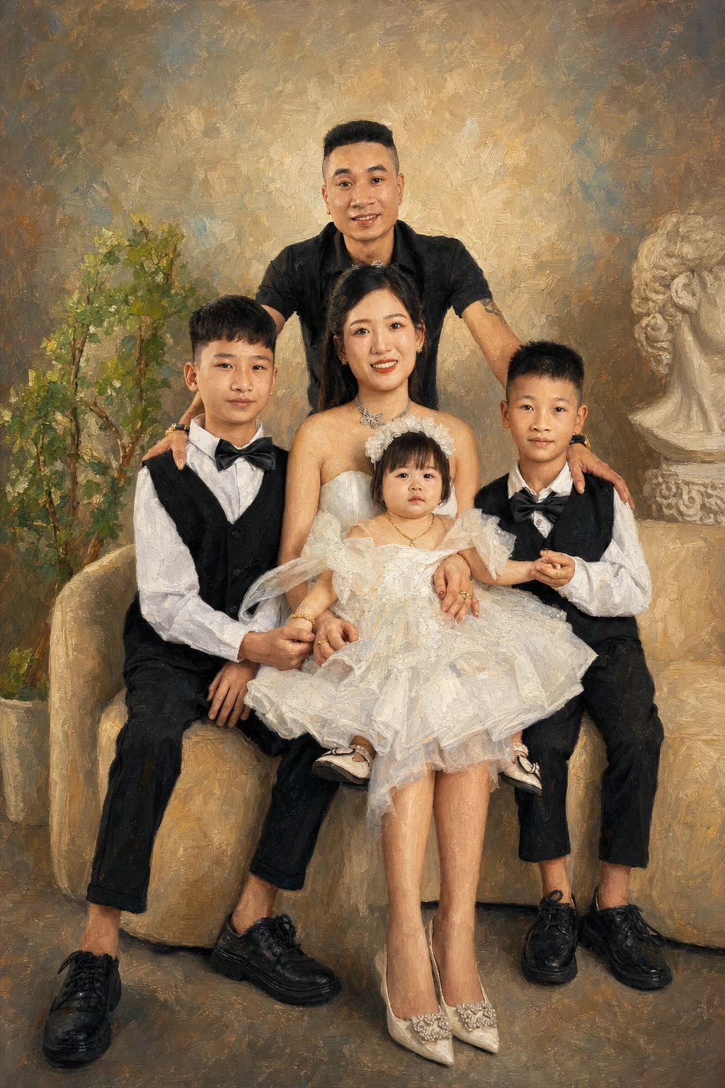 Museum Oil portrait made from formal family portrait with five people
