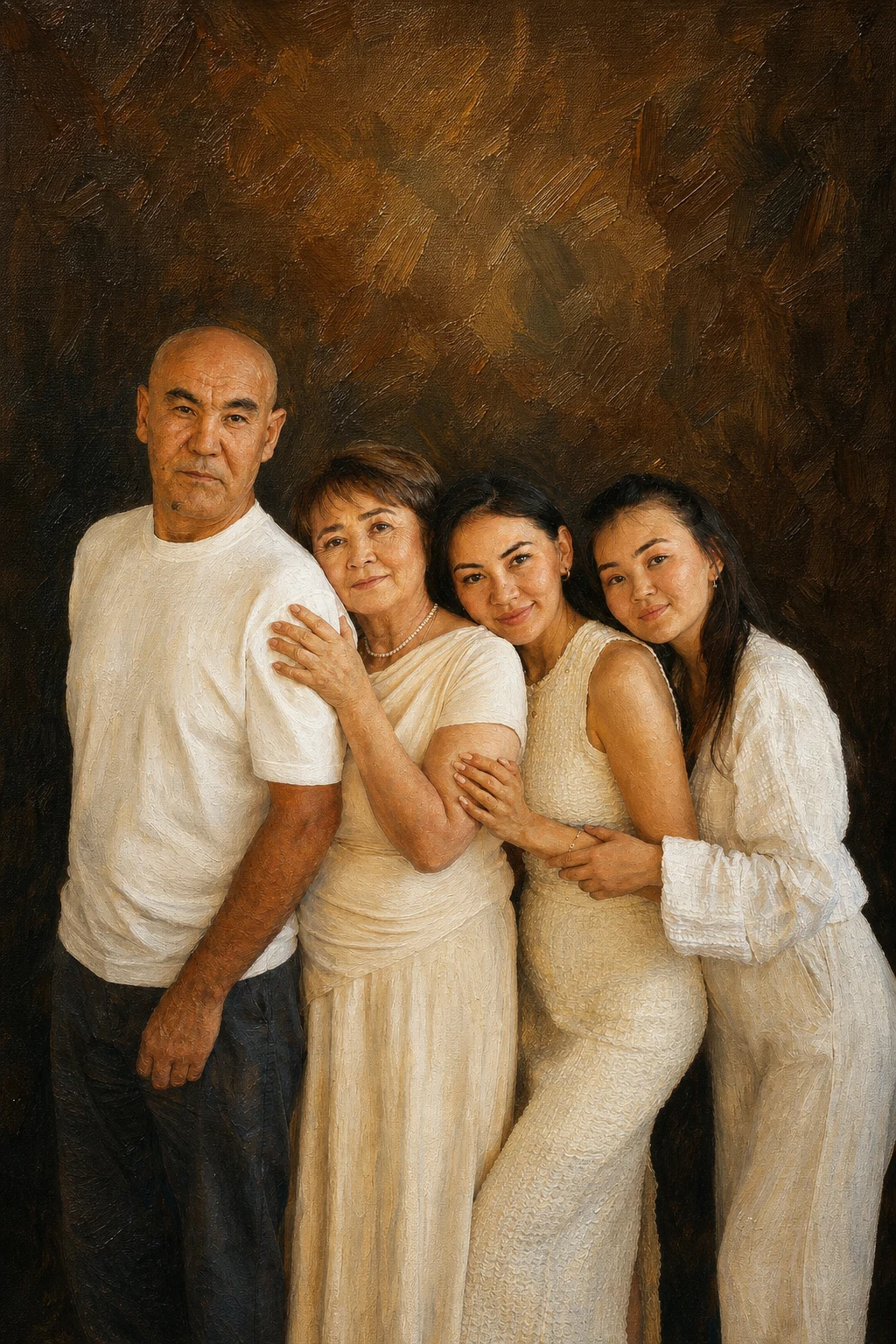 Museum Oil portrait made from multigenerational family portrait with four people