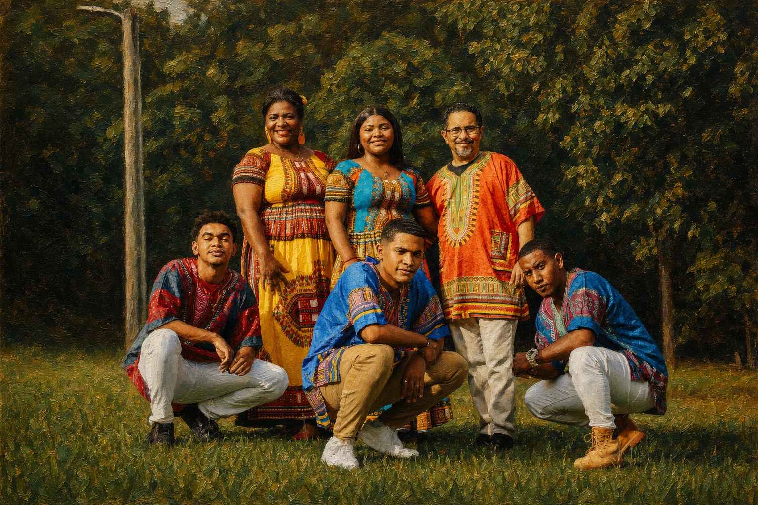 Museum Oil portrait made from large family group wearing traditional clothing