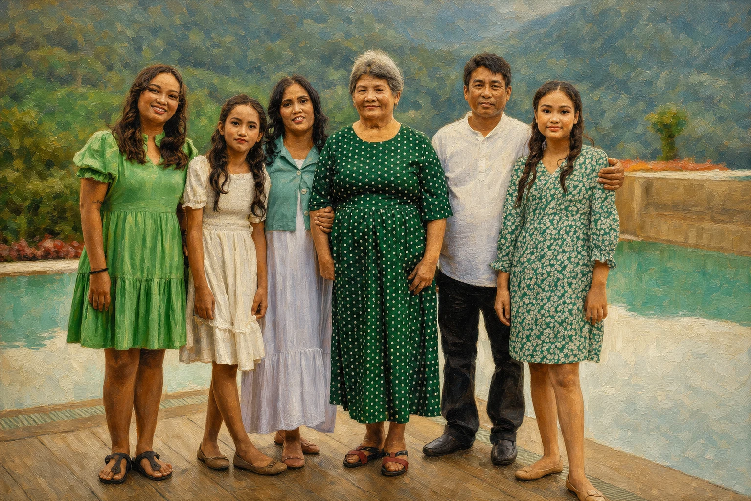 Museum Oil portrait made from six-person multigenerational family portrait
