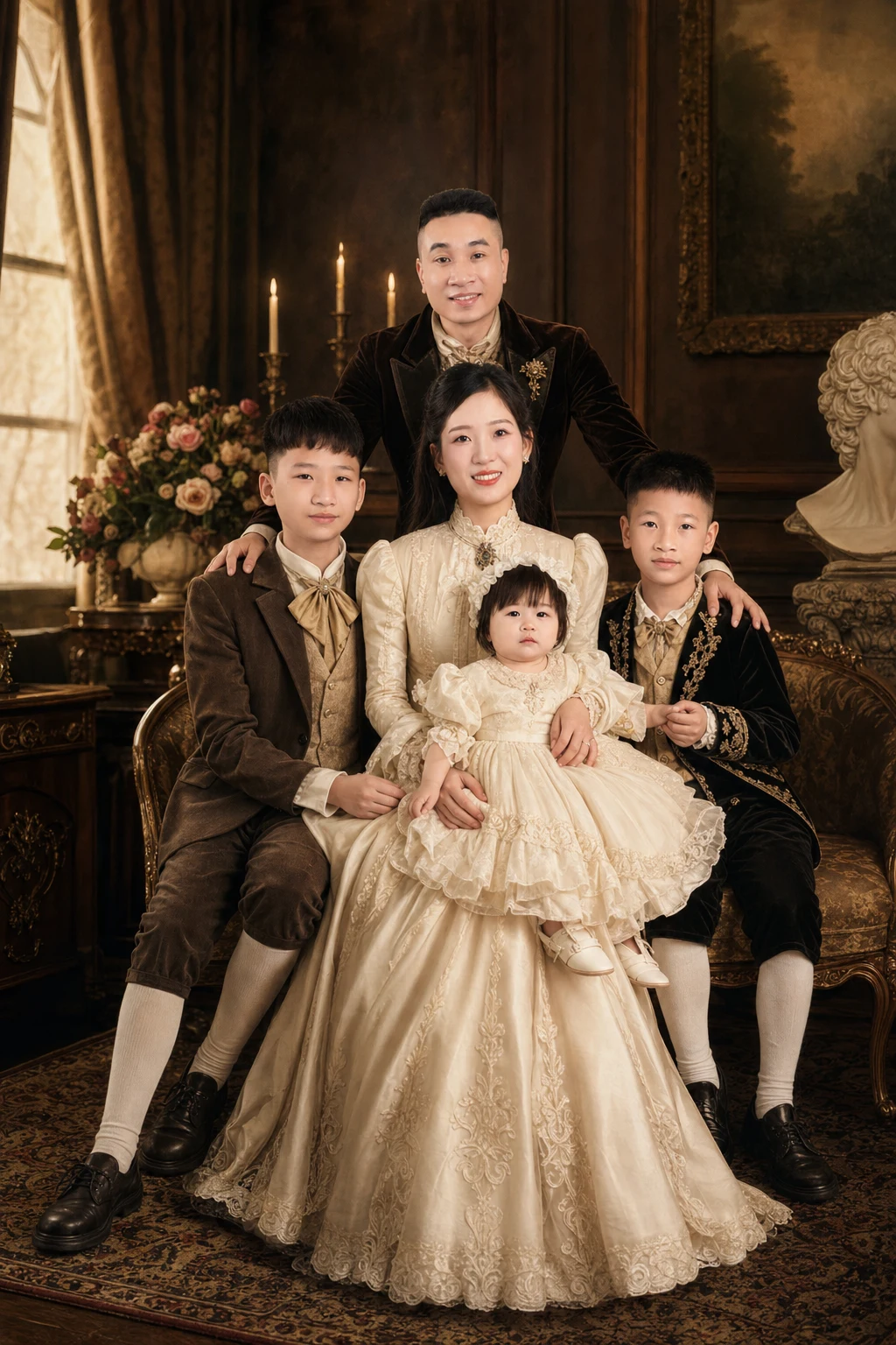 Royal Heritage portrait made from formal family portrait with five people