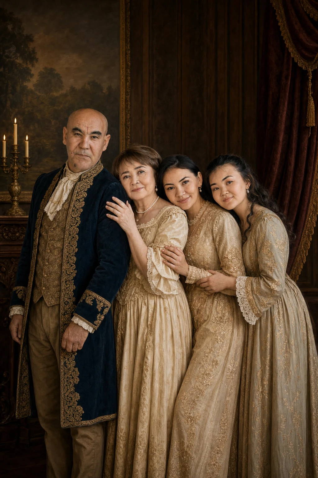 Royal Heritage portrait made from multigenerational family portrait with four people