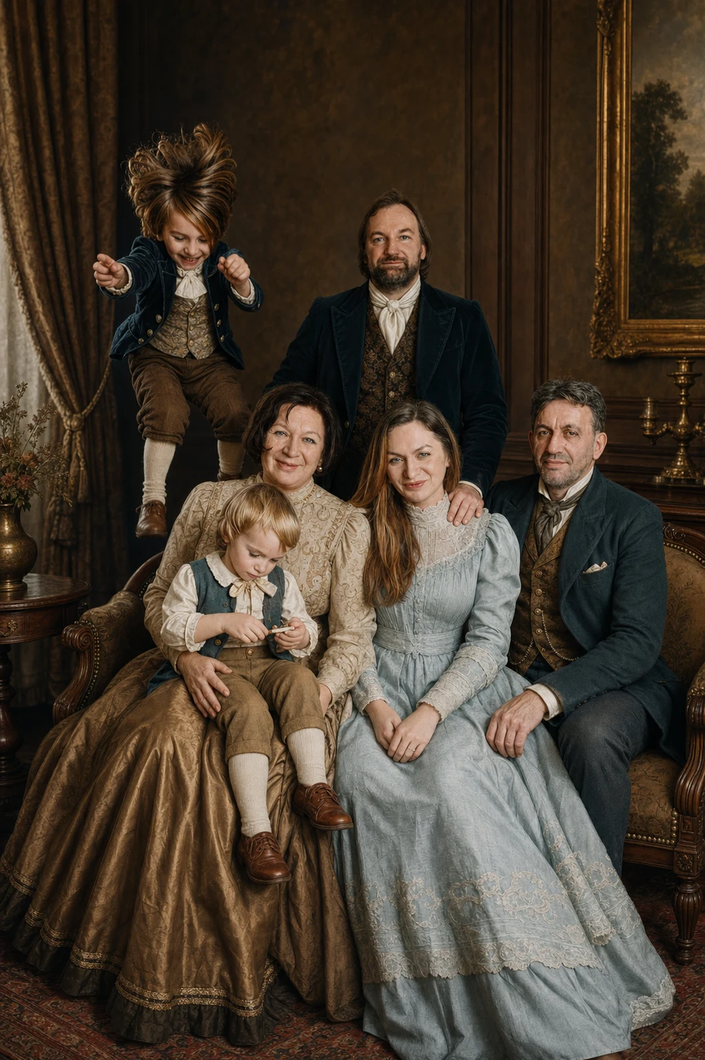 Royal Heritage portrait made from large family relaxing together at home