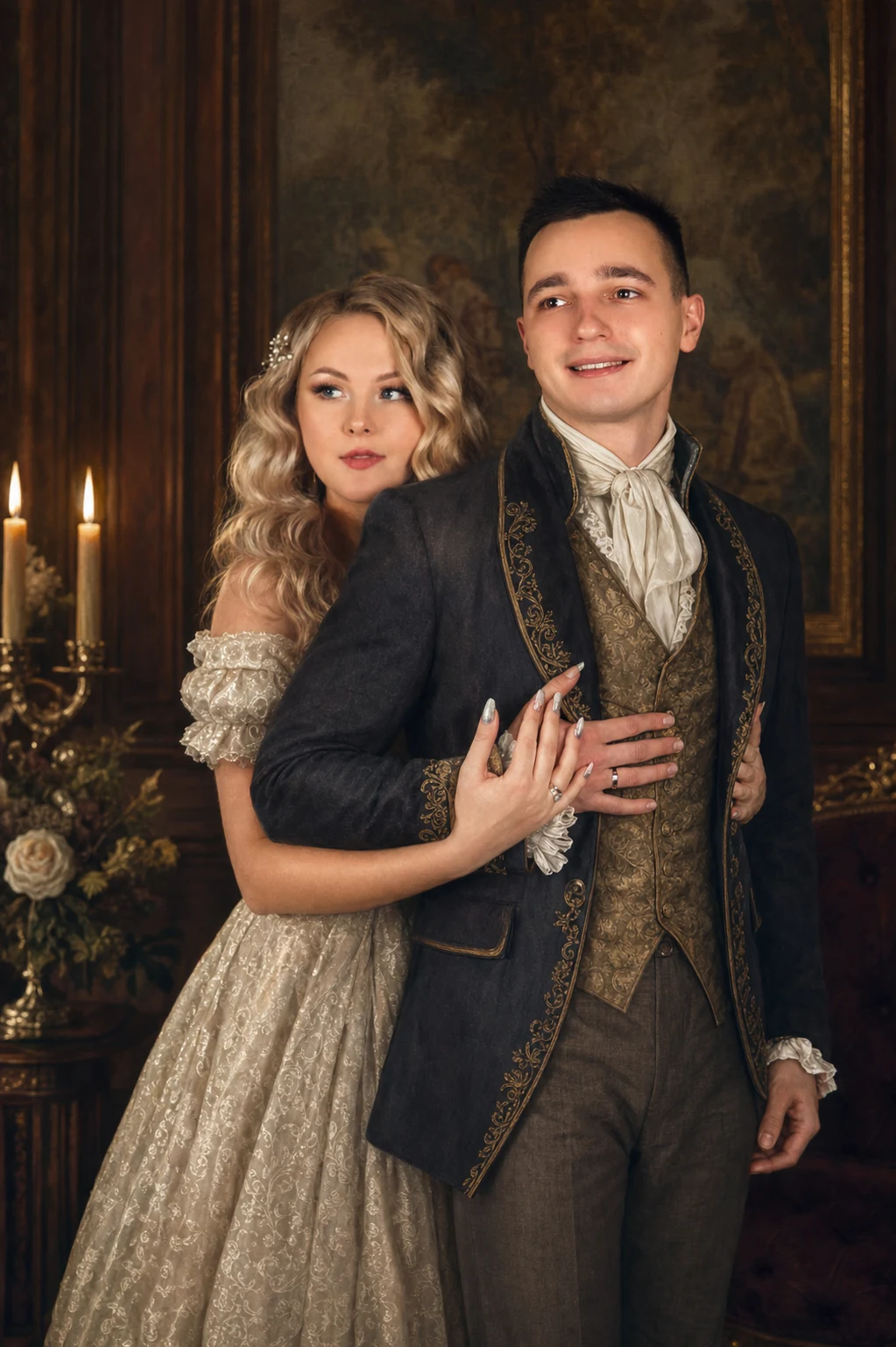 Royal Heritage portrait made from newlywed couple in contemporary formalwear