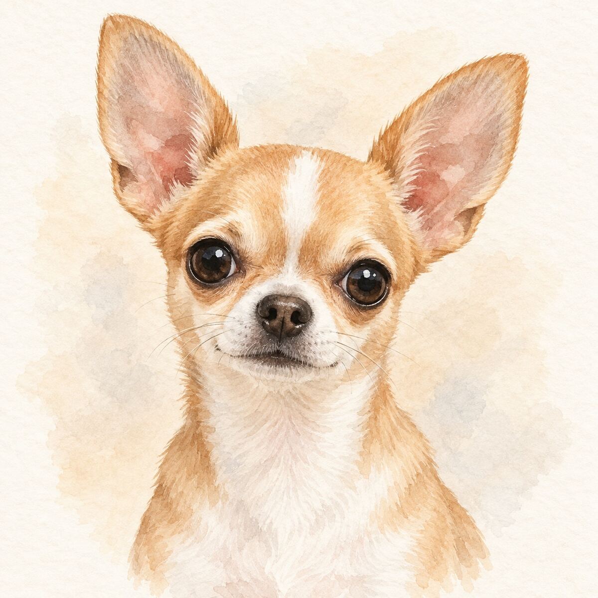 Illustrative watercolor portrait of a Chihuahua