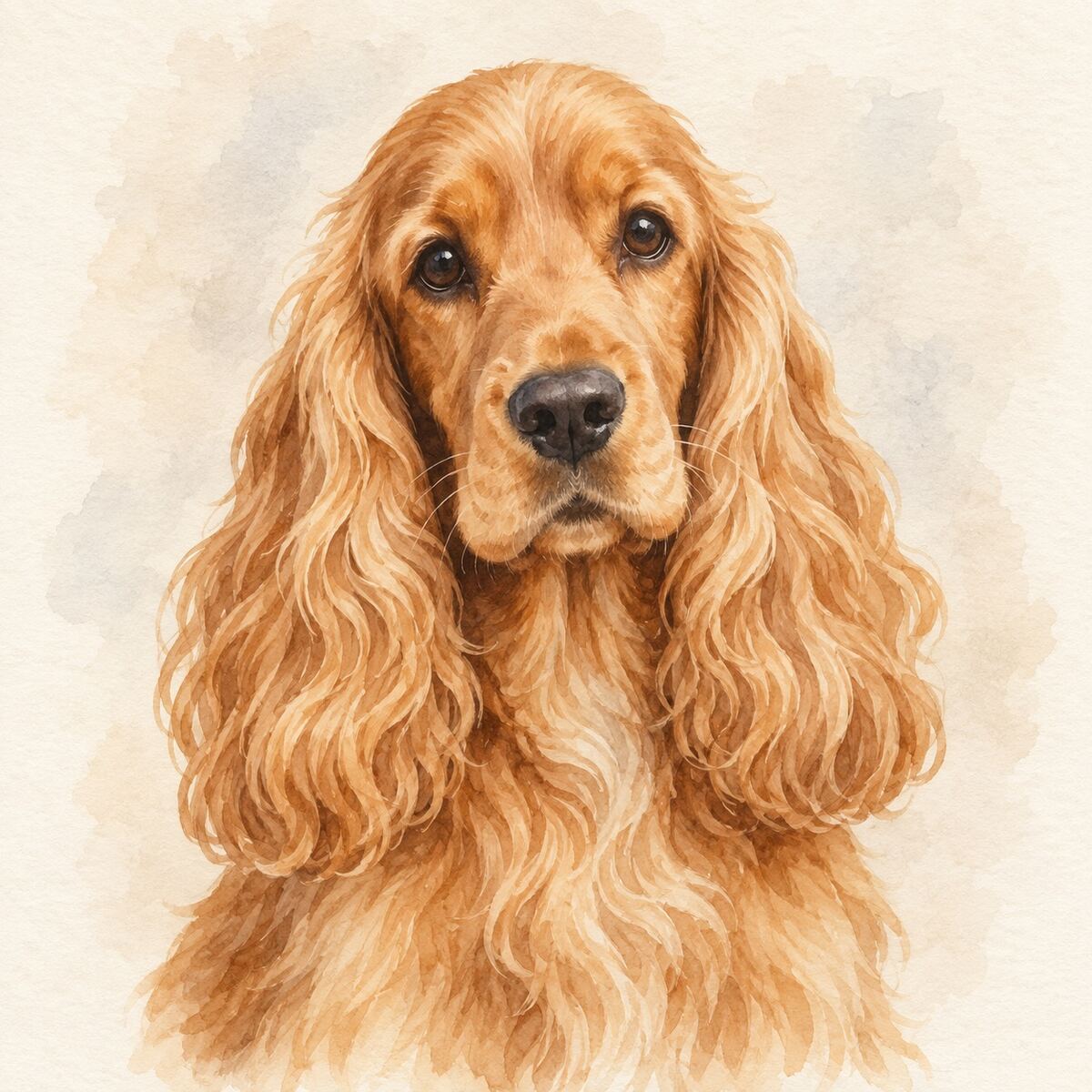 Illustrative watercolor portrait of a Cocker Spaniel