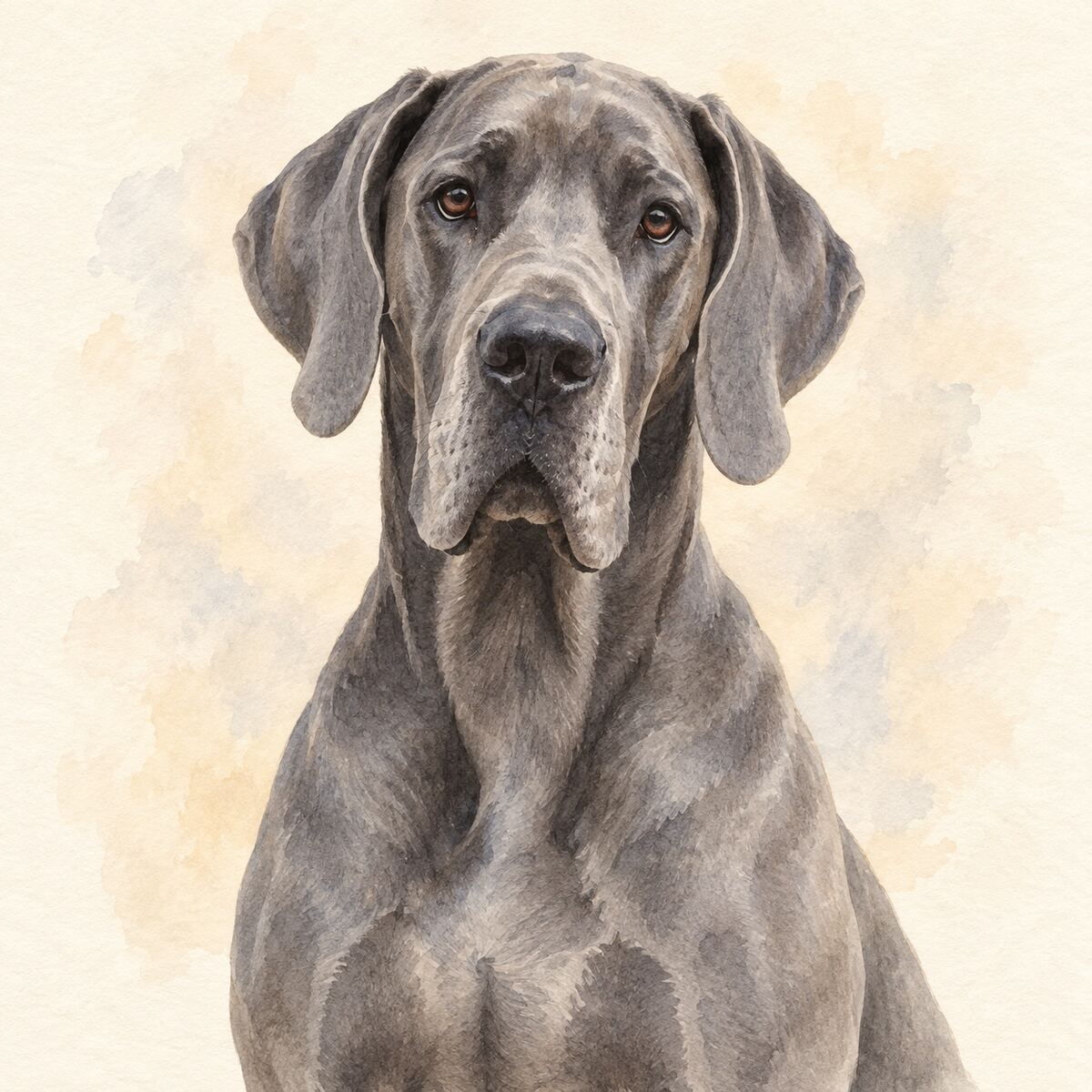 Illustrative watercolor portrait of a Great Dane