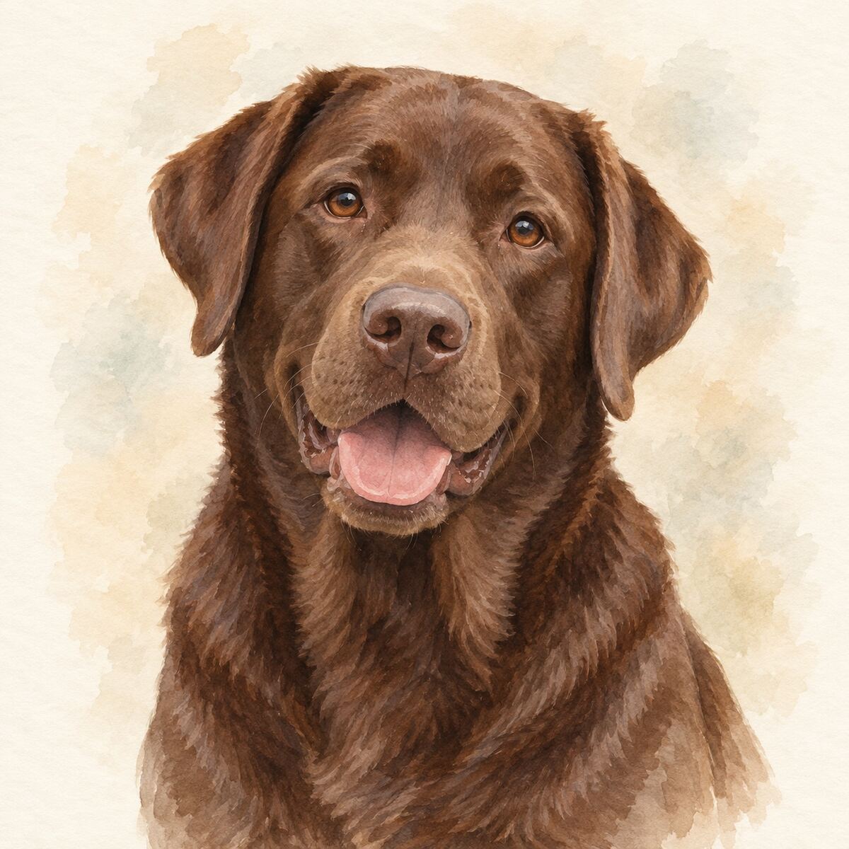 Illustrative watercolor portrait of a Labrador Retriever