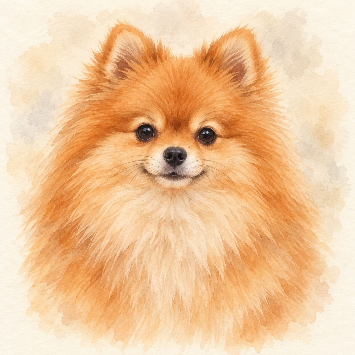 Illustrative watercolor portrait of a Pomeranian