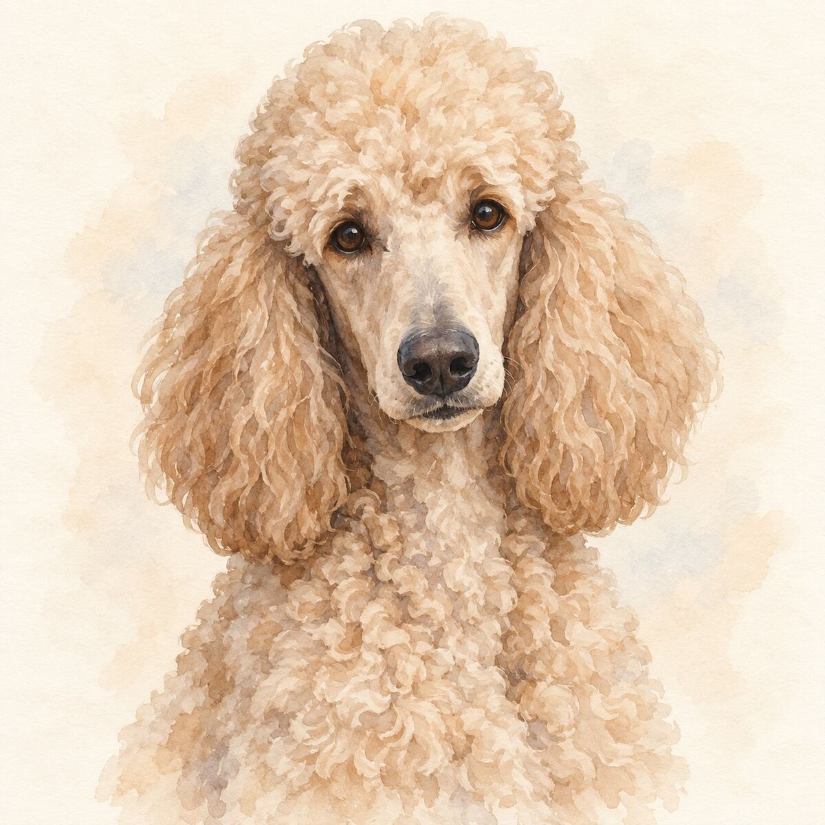 Illustrative watercolor portrait of a Poodle