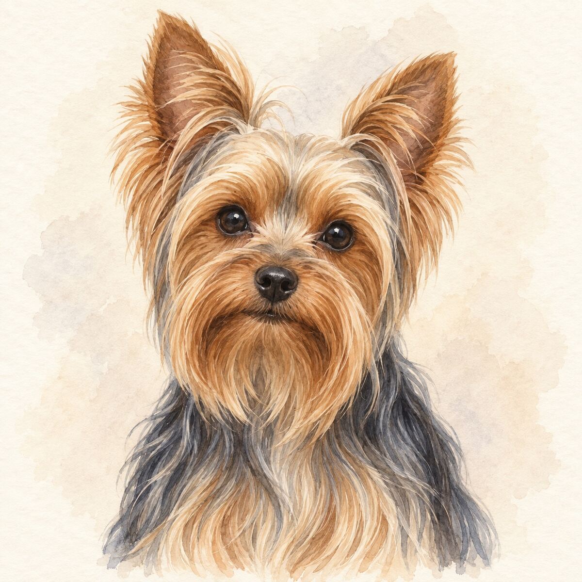 Illustrative watercolor portrait of a Yorkshire Terrier