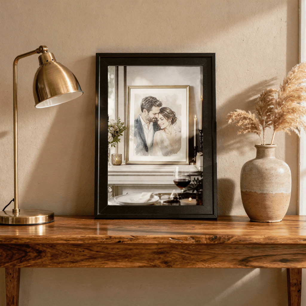 Anniversary card paired with framed portrait