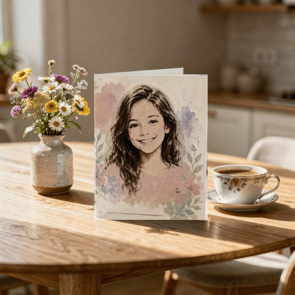 Photorealistic birthday portrait card mockup