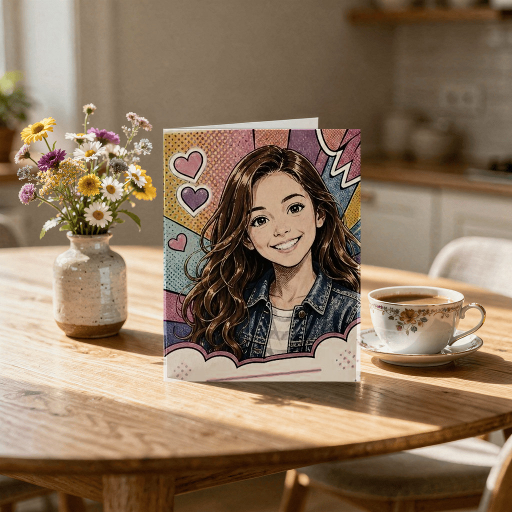 Pop art birthday portrait card mockup
