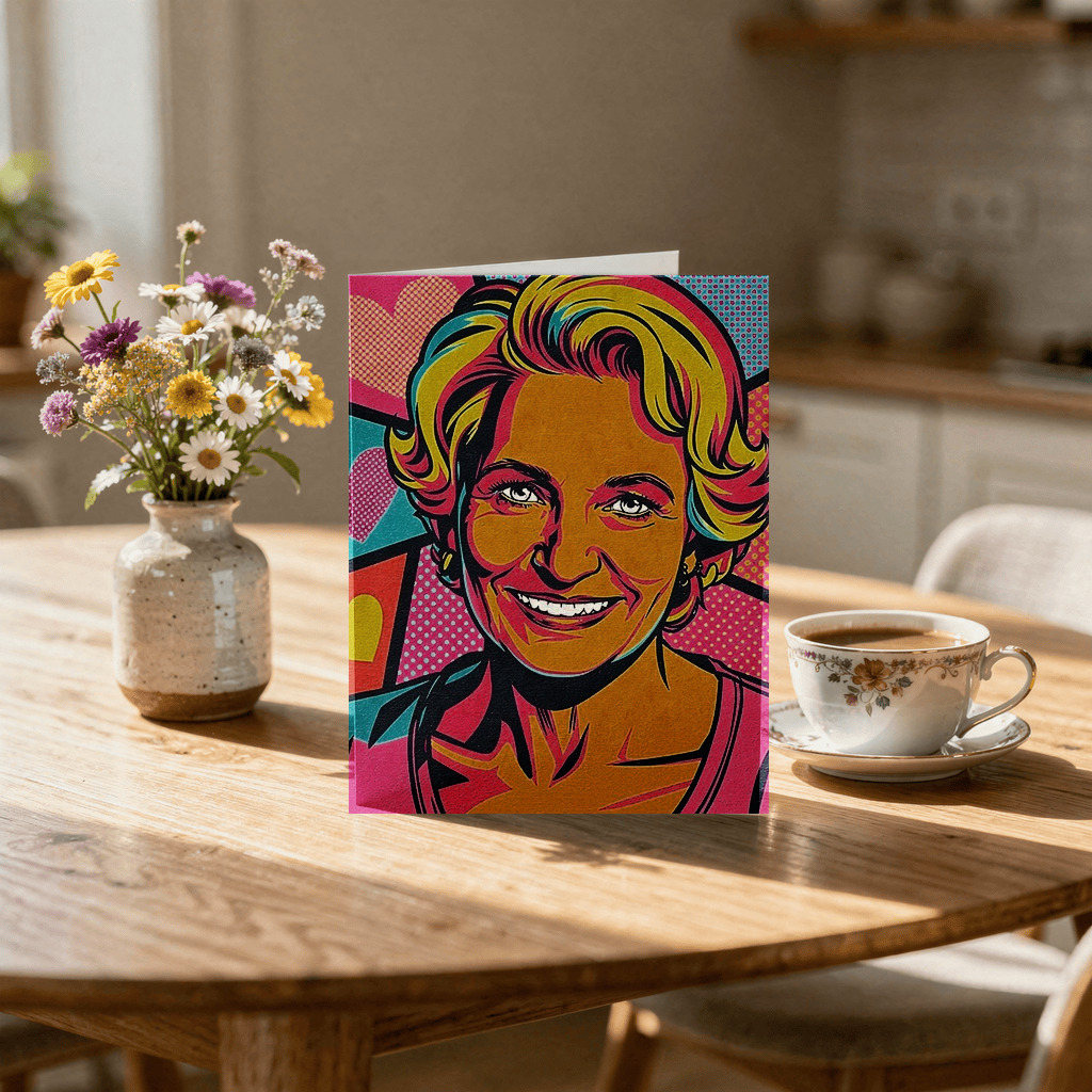 Warhol-style birthday card — under $10 with envelope.