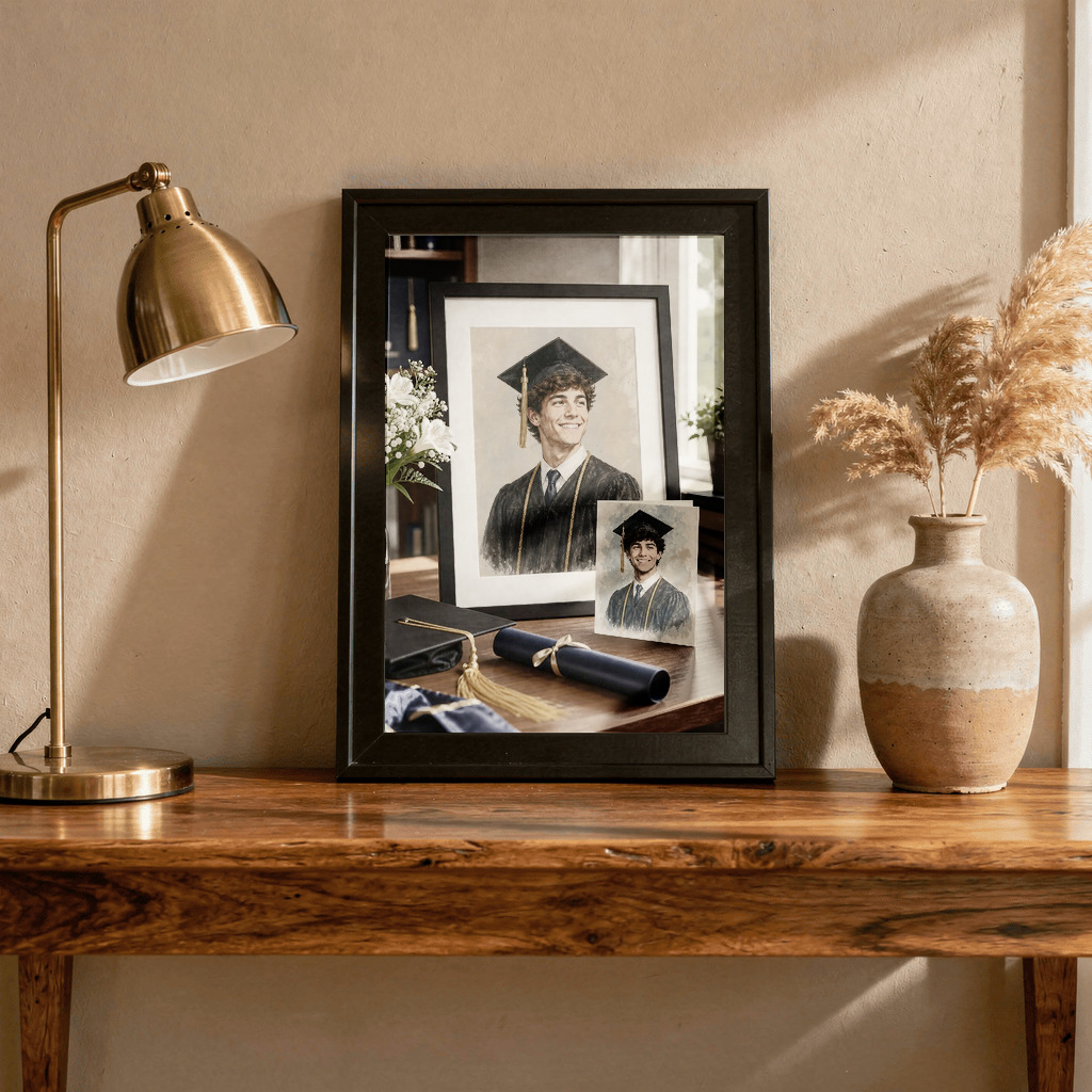 Renaissance style graduate portrait, framed