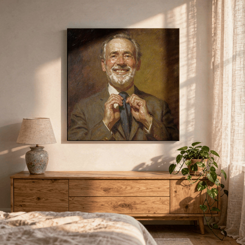 Oil painting portrait gift for grandparents in a framed wall-art mockup