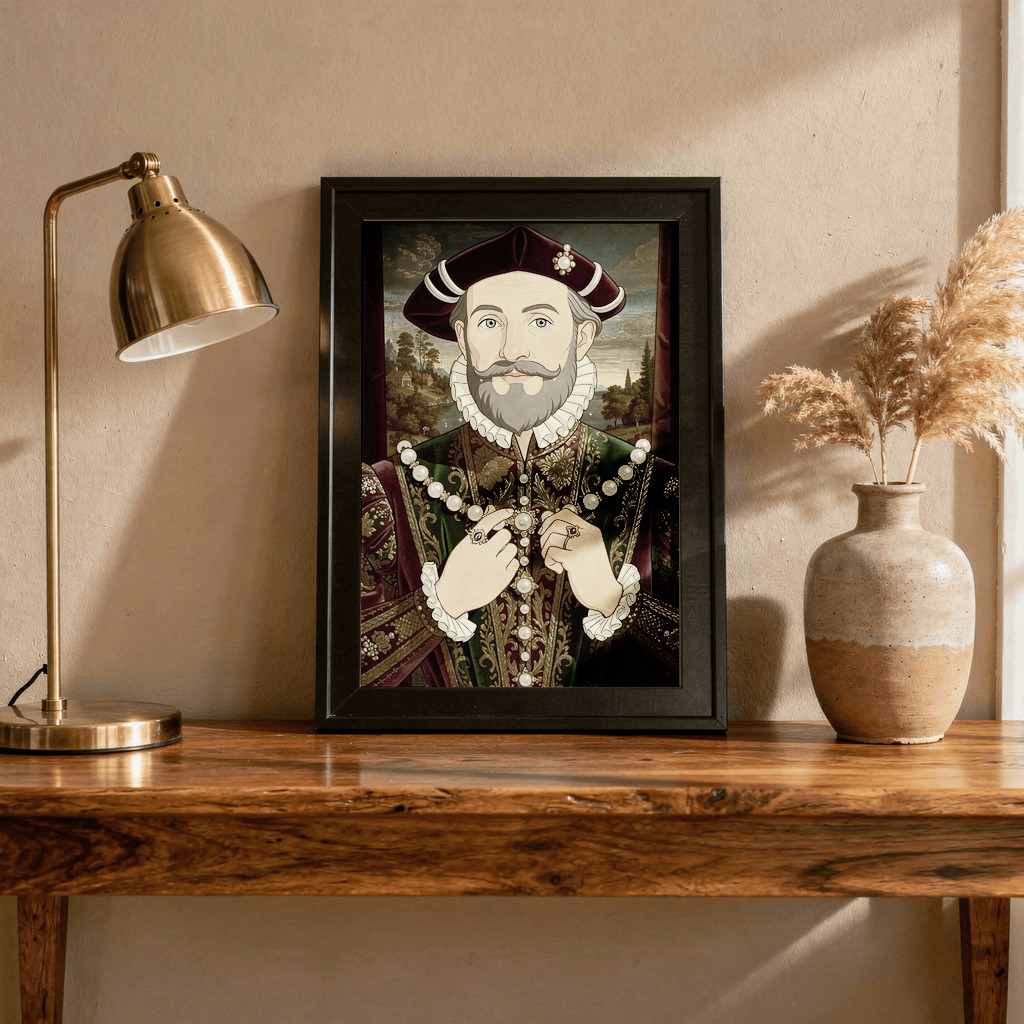 Renaissance style grandparent portrait shown in a frame