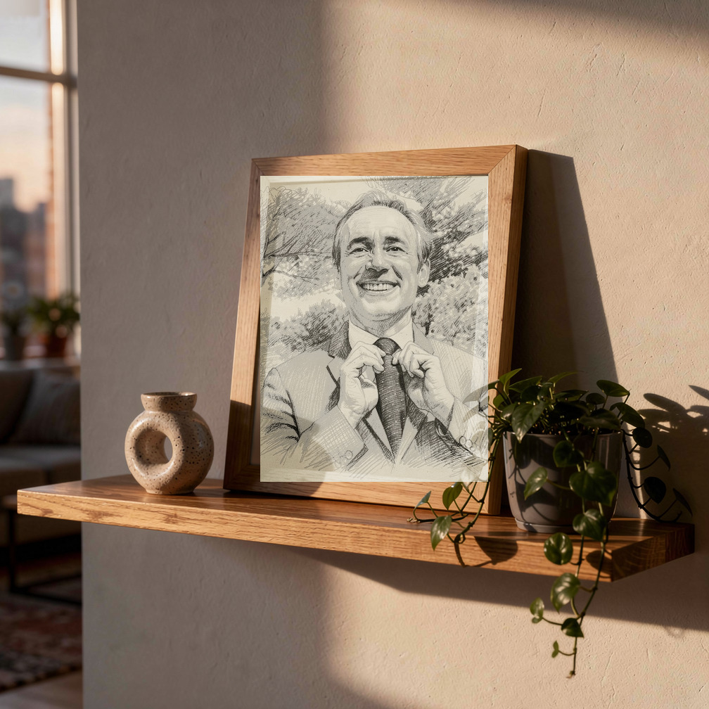 Sketch style grandparent portrait in a black frame