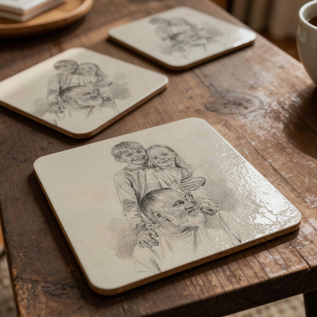 Custom Photo Cork Coasters — For Dad