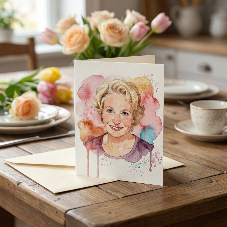 Greeting card printed with the portrait