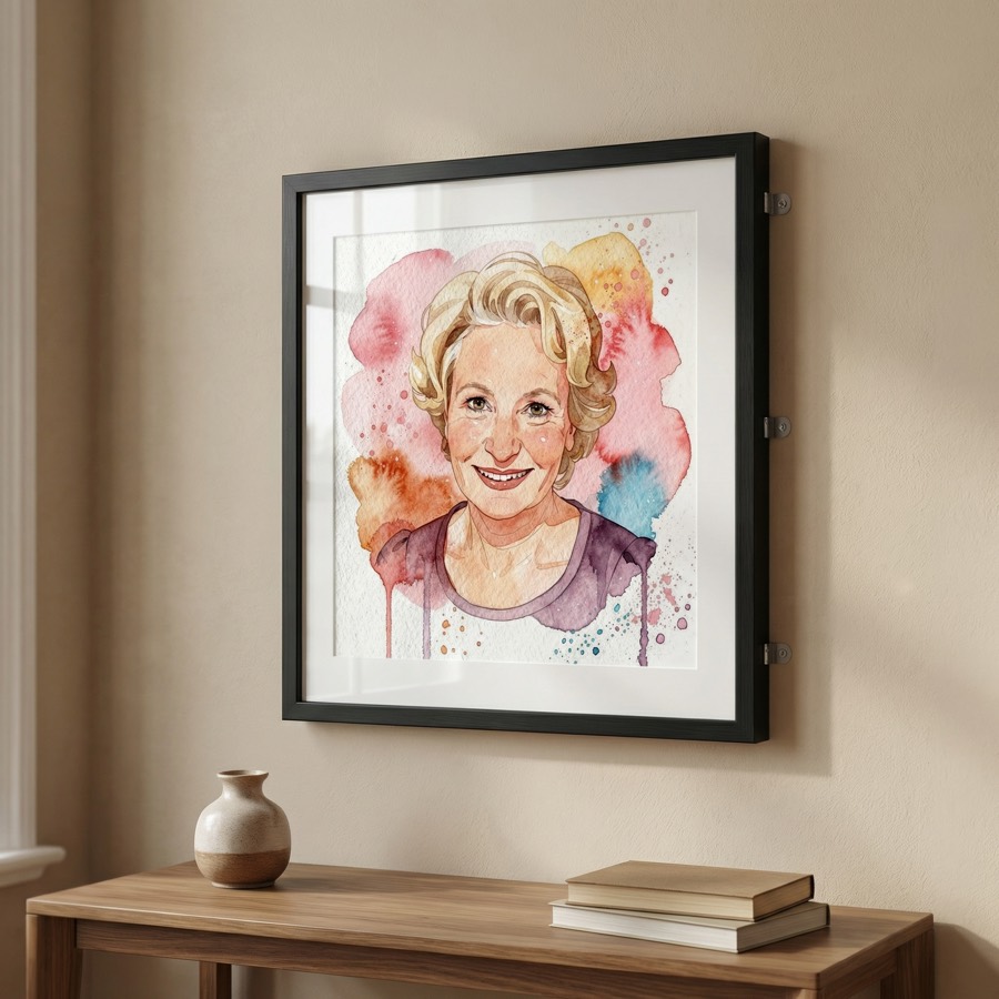 A soft watercolor portrait of a woman with natural paint bleeds and warm pigment washes