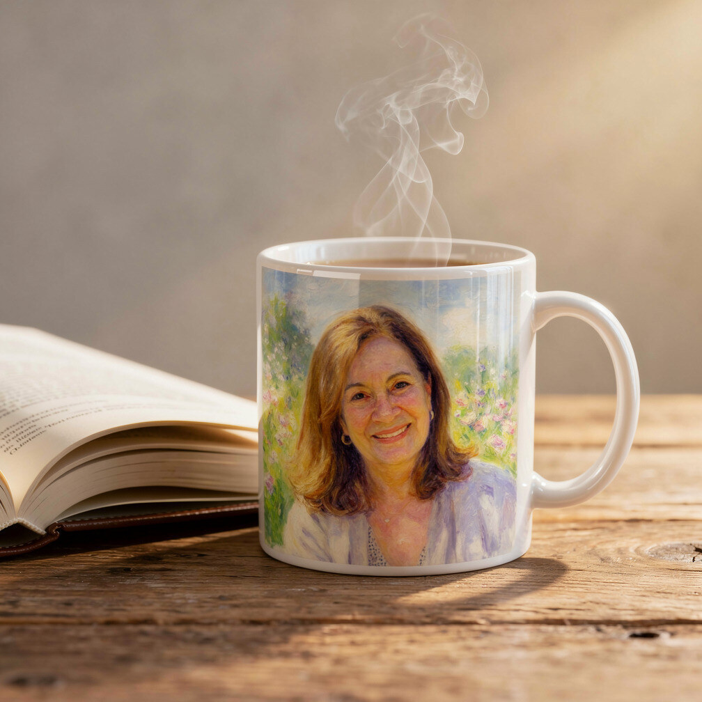 Ceramic Latte Mug printed with the portrait