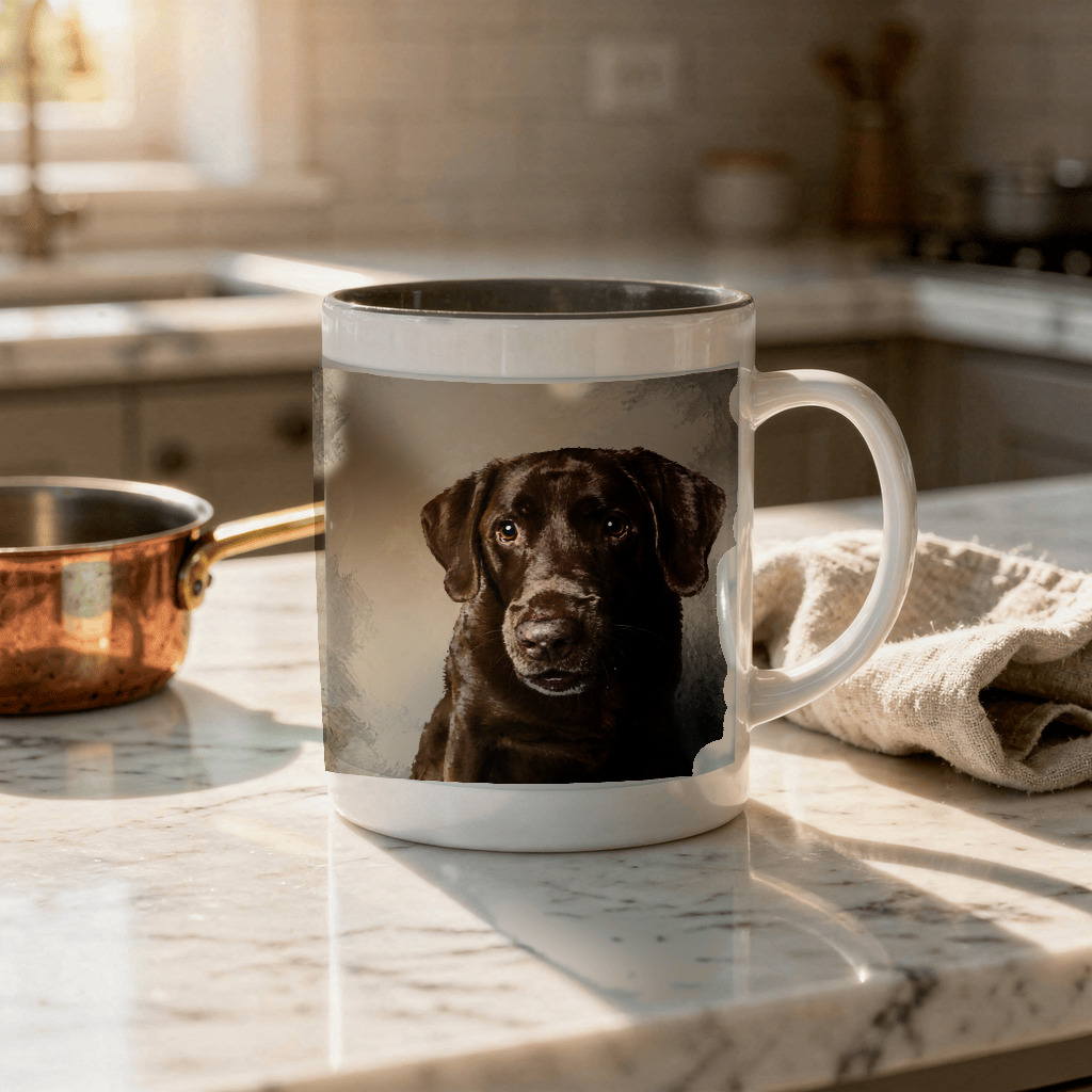 The exact Modern Editorial artwork shown on Studio-quality dog mug — daily use, kitchen-palette friendly.