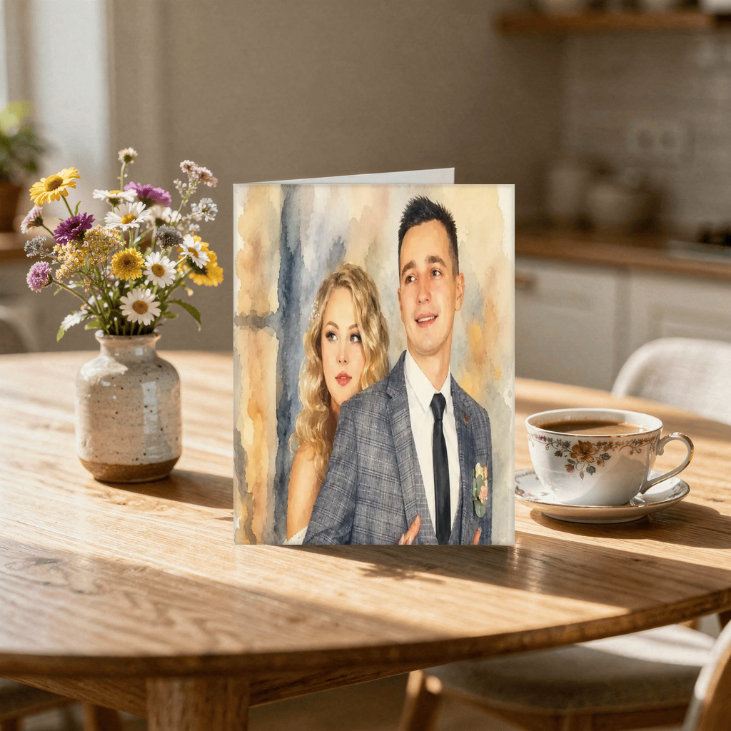 The exact Signature Watercolor portrait shown on a greeting card