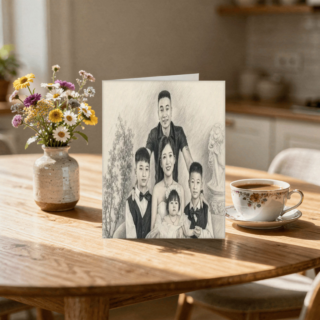 The exact Pencil Keepsake artwork shown on A hand-drawn pencil card she'll keep in a drawer forever.