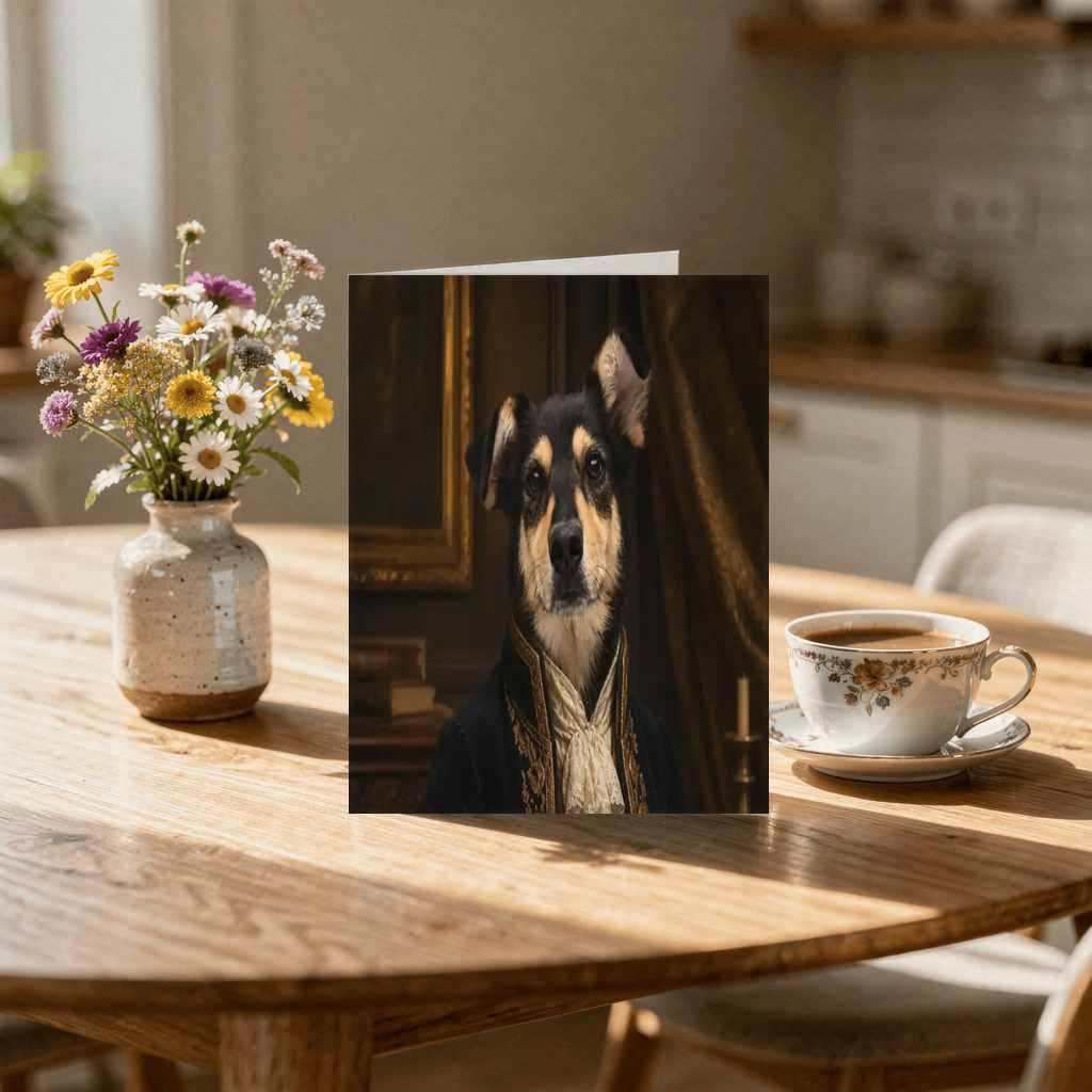 The exact Royal Heritage artwork shown on Renaissance pet card — under $15, the dog walker's favorite.
