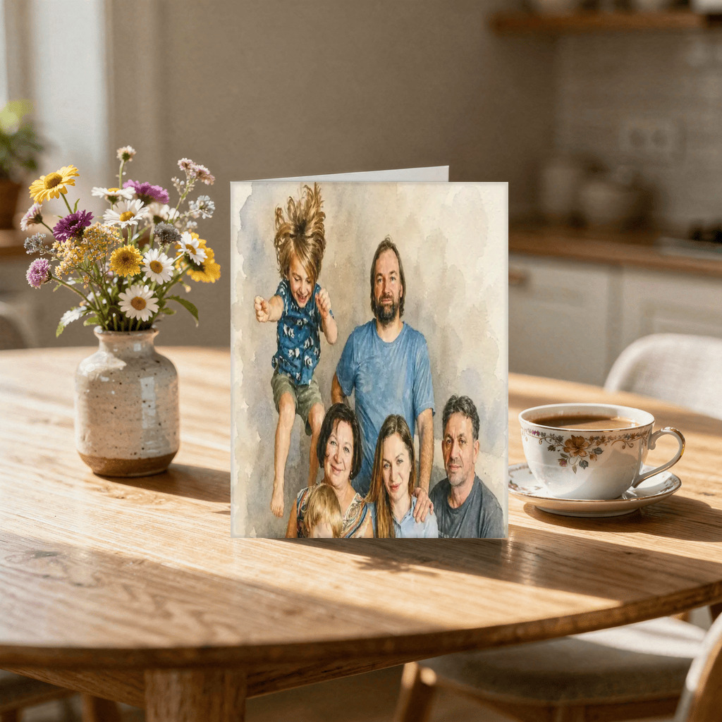 The exact Signature Watercolor artwork shown on A watercolor greeting card she'll pin to the fridge.