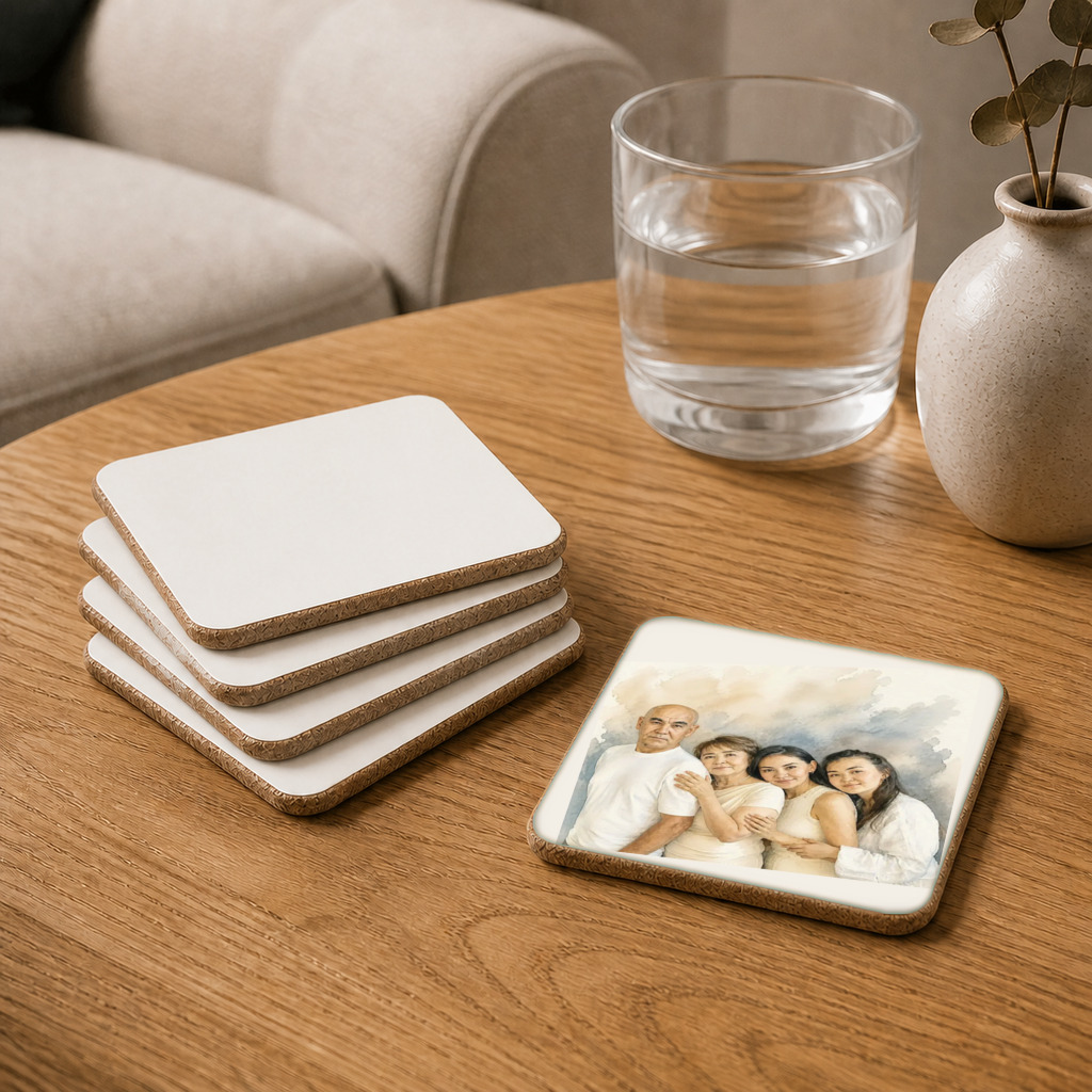 The exact Signature Watercolor artwork shown on Watercolor coasters for the living room.