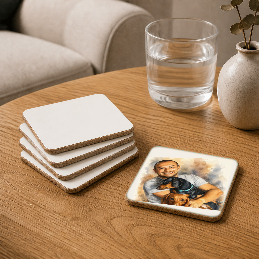The exact Signature Watercolor artwork shown on Coaster set — multi-dog friendly for walkers with multiple regulars.