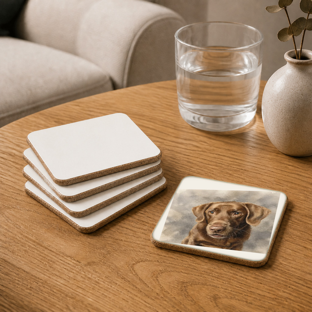 The exact Signature Watercolor artwork shown on Multi-Pet Cork Coaster Set