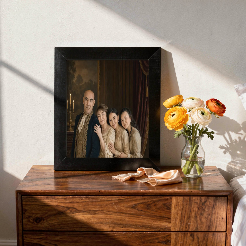 Royal Heritage portrait made from multigenerational family portrait with four people